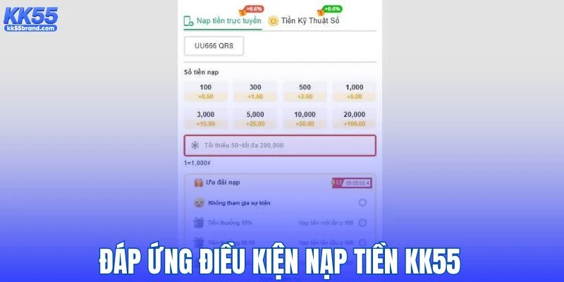 Hội viên cần nắm rõ điều kiện nạp tiền KK55