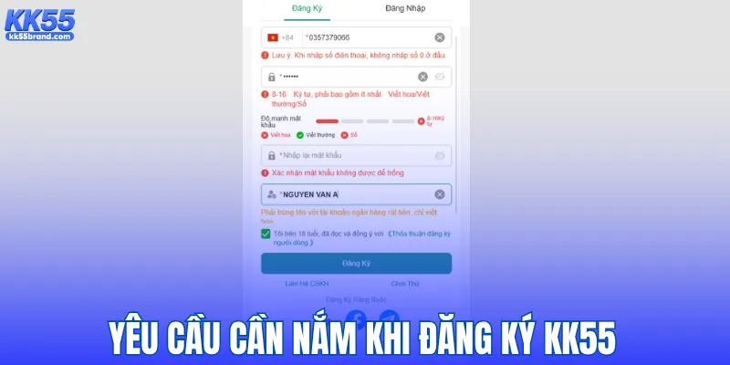 Yêu cầu cần nắm khi đăng ký KK55